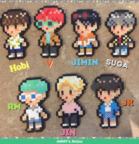 BT21 Bt21 Perler Bead Patterns, Kpop Pearler Beads, K Pop Perler Beads, Kpop Perler Bead Patterns, Bt21 Perler Beads, Bts Characters Bt21, Kpop Perler Beads, Bts Perler Beads, Bts Pixel Art