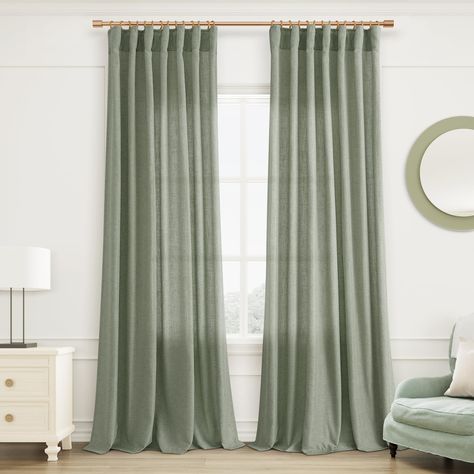 PRICES MAY VARY. Natural Linen Blend and Extra Soft: Crafted from a mix of 30% natural linen and 70% polyester custom fabric, our window curtains display a gentle, natural delicate appearance and a comfortably cozy vibe. The flax textured surface adds visual allure and a hint of elegance, with linen contributing to the softness, all while benefiting from the durability and wrinkle resistance of polyester Enjoy Versatile Hanging Options: Tailor the installation to your preference. Opt for Method Sage Green And Gray Living Room, Green Accent Living Room, Green Curtains Bedroom, Sage Room, Sage Green Curtains, Neutral Room Decor, Green Room Decor, Sage Green Bedroom, Linen Drapes