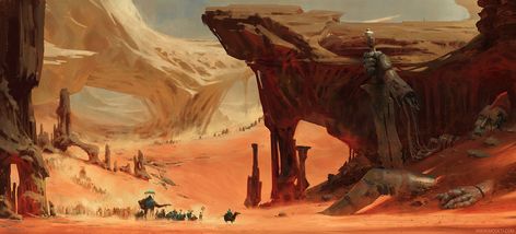 Fantasy Robot, Desert Kingdom, Fantasy Desert, Desert Rocks, Desert Biome, Desert Environment, Desert Scene, Dark Sun, Landscape Concept