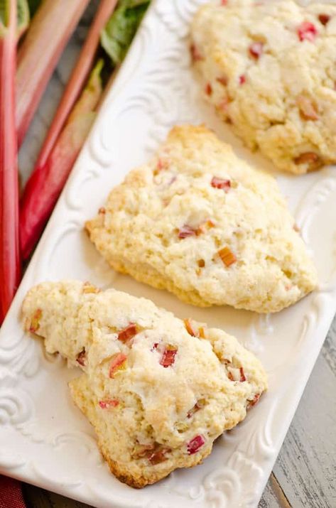 Easy Rhubarb Scones | A Super Simple Scone Recipe Classic Scones Recipe, Rhubarb Scones, Apple Cake Recipe Easy, Best Rhubarb Recipes, Fresh Rhubarb, Chocolate Scones, Scones Recipe Easy, Scones Easy, Apple Recipes Easy