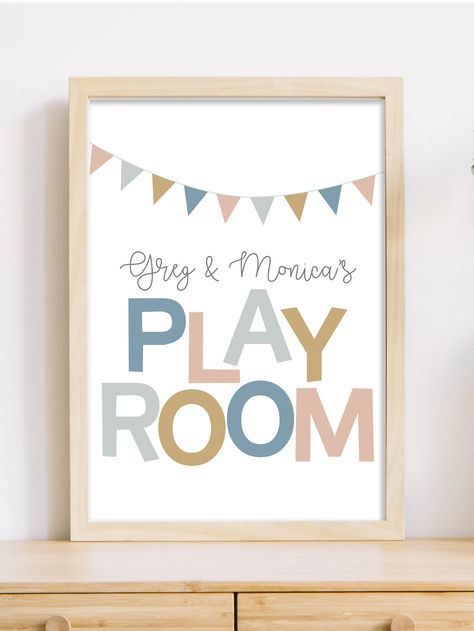 Kids Name Wall Art, Playroom Pictures, Custom Playroom, Colorful Playroom, Happy Room, Montessori Playroom, Playroom Signs, Playroom Wall Decor, Wall Art Neutral