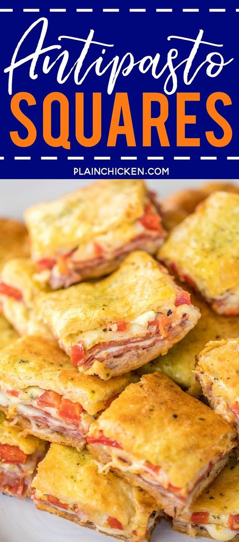 Antipasto Squares, Football Friday, Square Recipes, Crescent Roll Recipes, Football Food, Provolone, Crescent Rolls, Best Appetizers, Roasted Red Peppers