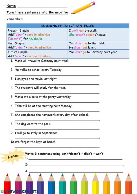 Negative Sentences Worksheets, Affirmative And Negative Sentences, Negative Sentences, Degrees Of Comparison, Sentences Worksheet, Kinds Of Sentences, 10 Sentences, Direct Speech, Sentence Activities