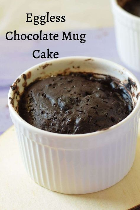 Chocolate cake in ramekin Mug Cake Microwave Eggless, Eggless Microwave Cake, Eggless Cake In A Mug, Egg Free Mug Cake Microwave, Eggless Chocolate Mug Cake, Cake In Mug, Eggless Mug Cake, Eggless Mug Cake Microwave, Milo Mug Cake