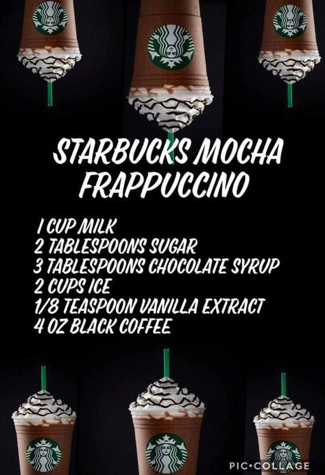 Starbucks Recipes Frappuccino Chocolate, Starbucks Recipes Mocha Frappuccino, Frozen Cappuccino Recipe, Cold Coffee Drinks Recipes, Mocha Frappe Recipe, Coffee Drinks Recipes, Starbucks Mocha, Homemade Coffee Drinks, Homemade Frappuccino