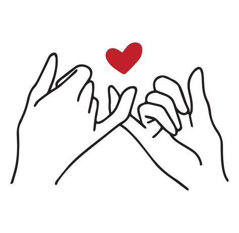 Pinky promise holding fingers hand with red heart concept. How To Draw A Pinky Promise, Pinky Finger Couple Trend, Pinky Promise Drawing, Finger Promise, Holding Fingers, Lover Jacket, Holding Hands Drawing, Hand Outline, Wall Drawings