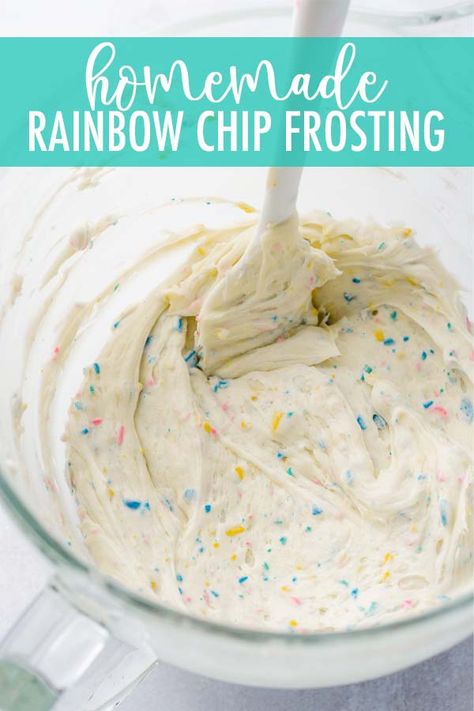 Turn any frosting into homemade rainbow chip frosting with two simple ingredients. This colorful frosting is perfect for any occasion! via @frshaprilflours Rainbow Chip Frosting, Funfetti Frosting, Cake Batter Dip, Frosting Ideas, Sprinkles Recipe, Frosting Recipes Easy, Baking 101, Easy Pie Recipes, Buttercream Frosting Recipe