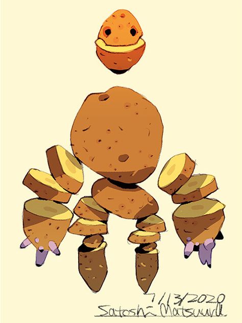 Potato Character Design, Food Character Design, Satoshi Matsuura, Potato Drawing, Food Creatures, Potato Art, Food Character, Food Monster, Food Characters