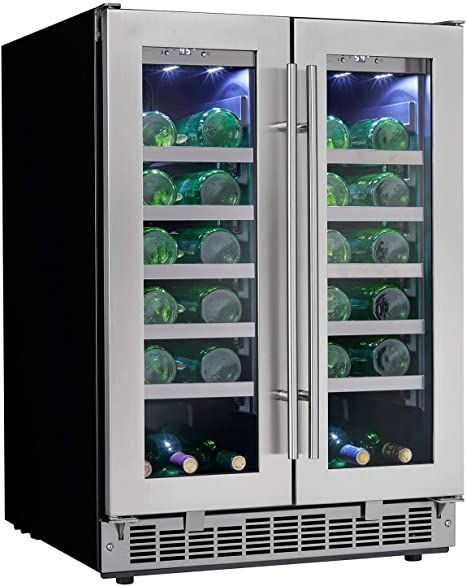 Galanz 3.1cu ft Compact Refrigerator Double Door | Cans Dispenser (Stainless Refrigerator)Danby DWC047D1BSSPR Napa 24" French Door Dual-Zone Wine Cooler Built In Wine Refrigerator, Best Wine Coolers, Large Wine Bottle, Built In Wine Cooler, Tempered Glass Door, Wine Refrigerator, Stainless Steel Doors, French Door, Wine Fridge