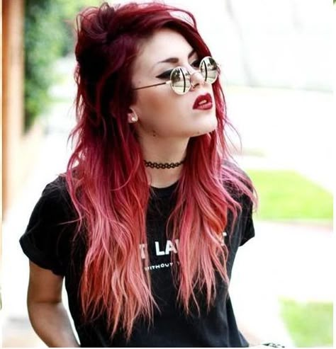 Color Combination With Red, Combination With Red, Pink Hair Tips, Ombre Hair Color For Brunettes, Hair Color Red Ombre, Amber Hair, Wild Hair Color, Pink Ombre Hair, Red Ombre Hair