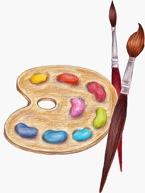 "palette with paints and two brushes " Sticker by lisenok | Redbubble Coffee Shop Photography, Street Art Artists, Brush Drawing, Canvas Drawing, Diy Jar Crafts, Comics Artist, Childhood Books, Graphic Design Tools, Watercolor Palette