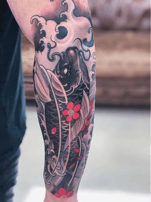 Koi Fish Tattoo Forearm, Japanese Tattoo Koi, Yakuza Style Tattoo, Tattoo Karma, Japanese Forearm Tattoo, Koi Dragon Tattoo, Japanese Leg Tattoo, Japanese Koi Fish Tattoo, Koi Tattoo Sleeve