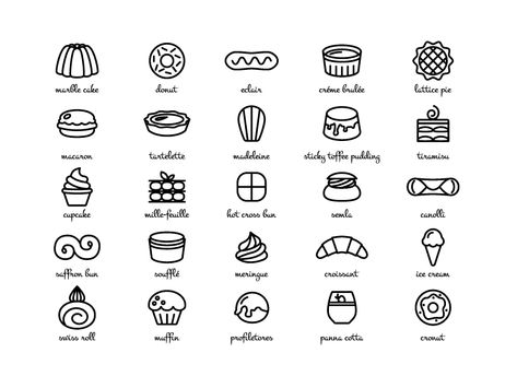 Dessert icons by Marie Nimrichterova Dessert Logo Design Ideas, Desserts Logo, Logo Dessert, Dessert Icon, Dessert Logo, Cake Icon, Food Logo Design Inspiration, Cupcake Logo, Baking Logo