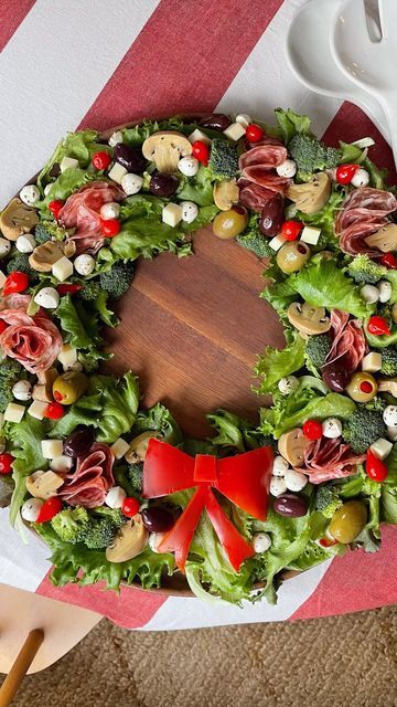 Christmas Wreath Salad, Salad Wreath, Antipasto Wreath, Wreath Salad, Kate Bowler, Christmas Salad, Holiday Salads, Christmas Salads, Antipasto Salad