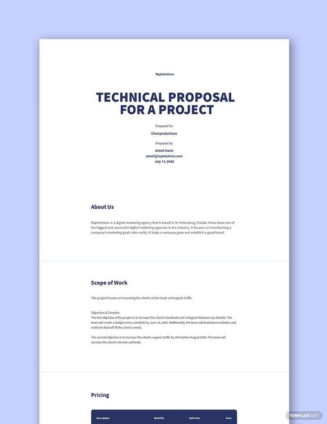 Technical Proposal Template - Google Docs, Word, Apple Pages, PDF | Template.net Sponsorship Form Template, Technical Proposal, Writing Samples, Project Template, Case Presentation, Daily Schedule Template, Construction Engineering, Proposal Example, Project Proposal Template