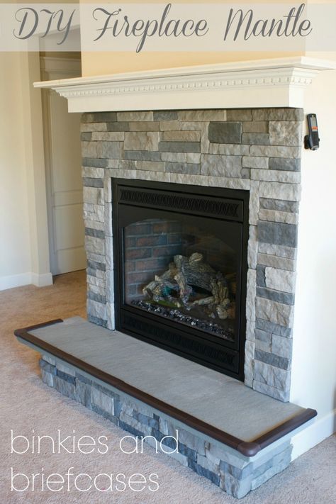 Mantle Upgrade, Diy Fireplace Hearth, Floating Fireplace Mantle, Tile Fireplaces, Build Fireplace, Diy Stone Fireplace, Airstone Fireplace, Diy Fireplace Mantle, Stone Fireplace Designs