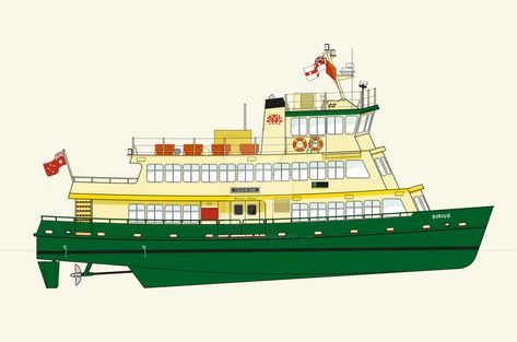 Sydney Harbour Ferry Illustration Print by MaritimeArtNZ on DeviantArt Ferry Tattoo, Ferry Drawing, Ferry Illustration, Sydney Ferries, Boat Illustration, Ferry Boat, Folk Design, Sydney Harbour, Animal Sketches