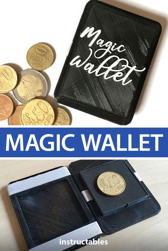 3D print a magic wallet that makes money disappear with a little sleight of hand.  #trick #Instructables #Tinkercad #3Ddesign #3Dprinted #3Dprinting #toy #illusion Amazing Magic Tricks, Magic Wallet, Melted Plastic, Sleight Of Hand, Euro Coins, Real Magic, Plate Stands, Magic Tricks, Hot Glue