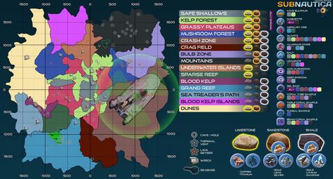 Subnautica map Subnautica Map, Subnautica Base, Subnautica Game, Subnautica Creatures, Subnautica Concept Art, Scandinavian Tattoo, Kelp Forest, Lost River, Video Game Room Design