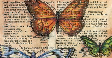 Kunstjournal Inspiration, Shoes Art, Book Page Art, Dictionary Page, Dictionary Art, Butterfly Drawing, Mixed Media Art Journaling, Old Book, Drawing Tutorials