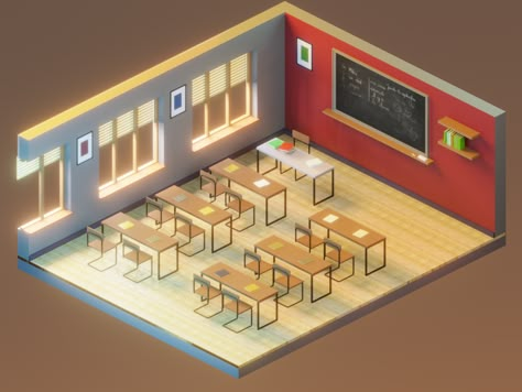 Classroom | Isometric by Sudeep Singh Isometric Classroom, Miniature Classroom, Classroom Designs, Classroom Interior, Sims Freeplay Houses, School Interior, Illustration Art Design, Isometric Art, Isometric Design