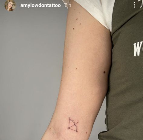 Simple Bow And Arrow Tattoo, Small Archer Tattoo, Taylor Swift Dainty Tattoos, Small Bow And Arrow Tattoo, Archer Tattoo Taylor Swift, Bow And Arrow Tattoos For Women, Arrow And Bow Tattoo, The Archer Tattoo Taylor Swift, Bow And Arrow Tattoos