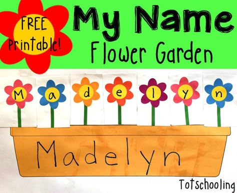 Name Recognition Flower Garden | Totschooling - Toddler and Preschool Educational Printable Activities Preschool Names, Preschool Garden, Name Recognition, Name Crafts, Name Activities, Spring Preschool, Tot School, Educational Printables, Spring Theme