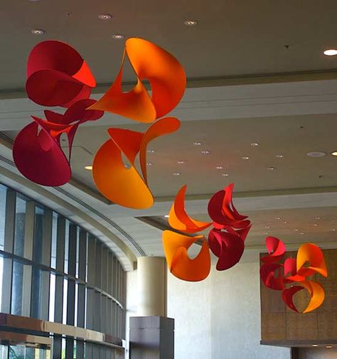 Ceiling Sculpture Art, Ceiling Art Installation, Fabric Sculpture, Fabric Installation, Architecture Firms, Mobile Sculpture, Acrylic Sculpture, Ceiling Art, Mall Design