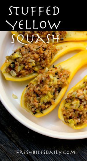 Easy Stuffed Yellow Squash Summer Squash Boats Recipes, Squash Boats Yellow, Stuff Squash Recipes, Stuffed Yellow Squash, Stuffed Summer Squash, Quinoa Turkey, Turkey Bread, Cooking Yellow Squash, Buttered Bread