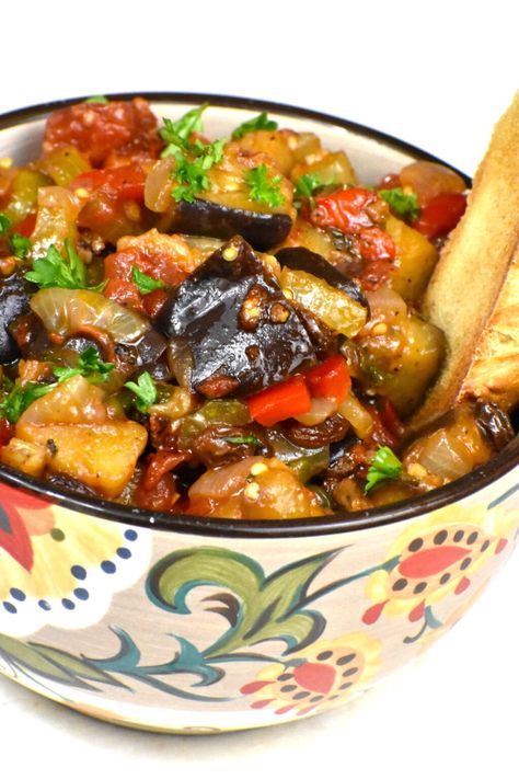 Caponata - Sicilian Eggplant Relish - GypsyPlate Eggplant Caponata Recipe, Eggplant Relish, Caponata Recipe, Eggplant Caponata, Vegan Eggplant, Sicilian Style, Eggplant Salad, Eggplant Dishes, Resep Diet