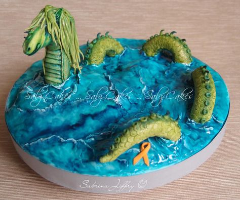 Sea Monster Birthday Cake, Sea Beast Cake, Sea Monster Cake, Sea Monster Birthday Party, Fantastic Beasts Party, Dragon Birthday Cakes, Monster Birthday Cakes, Dinosaur Cakes, Fantasy Cakes