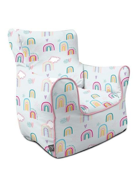 Girls Rainbow Bedroom, Bean Chair, Rainbow Bedroom, Kids Stool, Blue Backdrop, Rainbow Room, Rainbow Sky, Sky Design, Blue Backdrops