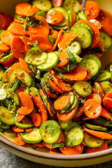 Carrot and Cucumber Salad Cucumber Tomato Carrot Salad, Mexican Carrot Salad, Cucumber Carrot Salad Recipes, Cucumber Carrot Salad Vinegar, Salad Recipes With Carrots, Carrot And Cucumber Salad, Cucumber Bowl, Cucmber Salad, Cucumber Carrot Salad