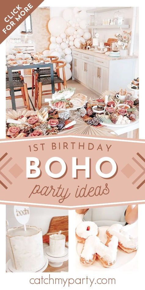 Boho Birthday Theme Ideas, Boho Birthday Party Food, Boho One Year Old Birthday Theme, Boho Baby Birthday Party Girl, Boho Food Ideas, First Birthday Boho Theme, Boho One Year Old Birthday, Boho 1st Birthday Party Girl, One In A Million Birthday Theme