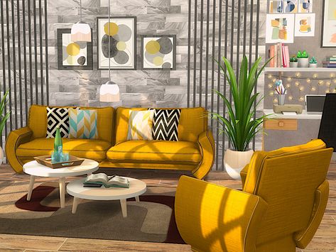 Sims 4 Cc Yellow Furniture, Yellow Bedroom Furniture, British Cottage, Yellow Couch, Yellow Wall Decor, Yellow Armchair, Yellow Furniture, Cc Furniture, Sims 4 House Building