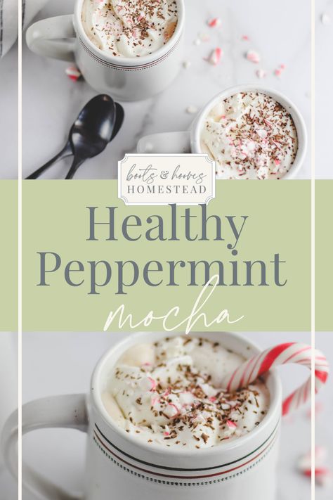 Creamy, smooth and refreshing, this peppermint mocha recipe is certainly a treat that you need during the cold winter months. It’s ultra satisfying without all of the unnecessary ingredients. Learn how to make a homemade peppermint mocha latte with clean and simple ingredients. You won’t have to resort to an expensive cafe next time you’re craving one. Healthy Peppermint Mocha, Peppermint Mocha Latte, Mocha Latte Recipe, Homemade Peppermint Mocha, Peppermint Mocha Creamer, Peppermint Mocha Recipe, Homemade Mocha, Peppermint Latte, Homestead Recipes