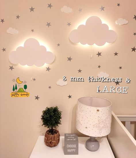 Clouds Room Decor, Wooden Bedside Lamps, Light Nursery, Baby Duvet, Cloud Night Light, Cloud Wall, Nursery Lighting, Moon Nursery, 9v Battery