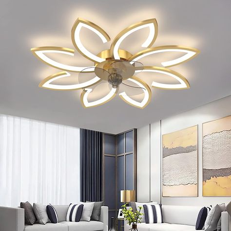 YUNLONG 35.4" Ceiling Fans with Lights and Remote Led Living Room Dimmable Ceiling Lights DC Motor Ceiling Fans with Lamps Reversible 6-Speed Lighting Fan Chandelier for Bedroom Lounge Hall,Gold [Energy Class A++] Flower Ceiling, Fluorescent Tube, Led Ceiling Fan, Modern Ceiling Fan, Fan Lamp, Modern Flower, Modern Lamp, Ceiling Pendant, Fan Light