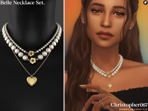 Sims Accessories, Belle Necklace, Money Necklace, Sims 4 Piercings, Mod Earrings, Sims 4 Mm Cc, Y2k Necklace, Big Necklace, Flower Charm Necklace