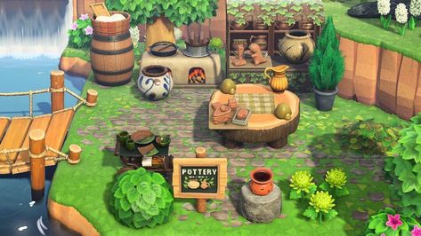 Animal Crossing Inspiration on Instagram: “Outdoor pottery workshop🏺 Coco would absolutely love this area! But I know another character - usually dressed in green - who‘d like to…” Animal Crossing Inspiration, Cottagecore Animal Crossing, Outdoor Pottery, Acnh Cottagecore, Animals Crossing, Animal Crossing Guide, Animal Crossing Qr Codes Clothes, Animal Crossing Wild World, Animal Crossing Characters