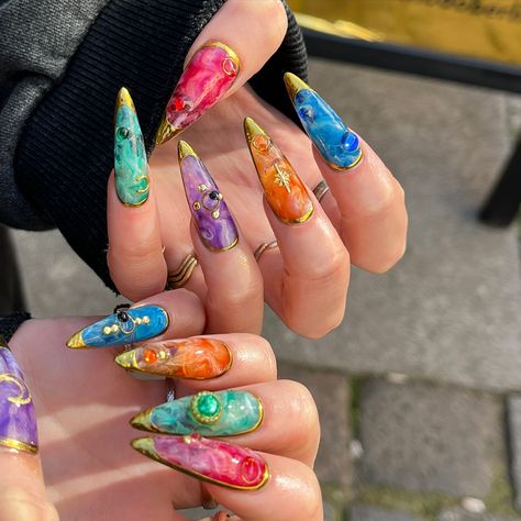 u guys seemed to love these ones a lot so the fortune teller witchy nails get a spot on the feed 🔮✨ #nailart #nailsnailsnails #nailinspo #naildesign #gelx #nailporn #nailextensions #spookyseason #witchynails #nailsofinstagram Chakra Nails, The Fortune Teller, Witchy Nails, Fortune Teller, Nail Extensions, Spot On, Nail Inspo, Chakra, Nail Designs