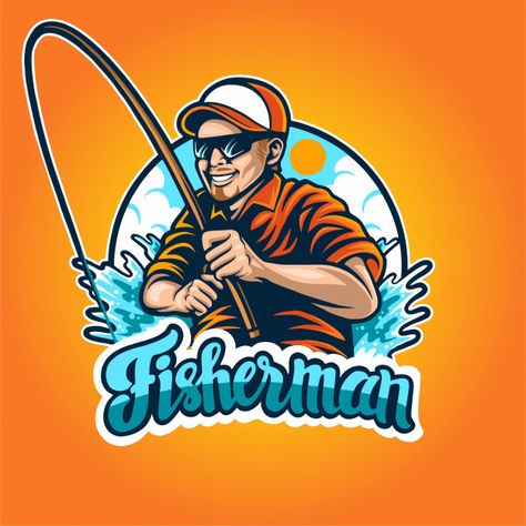 Fisherman logo premium illustration Prem... | Premium Vector #Freepik #vector #logo Fisher Man Illustration, Fisherman Vector, Fisherman Illustration, Fishing Logo Design, Fisherman Logo, Fishing Activity, Premium Illustration, Fisher Man, Fishing Logo