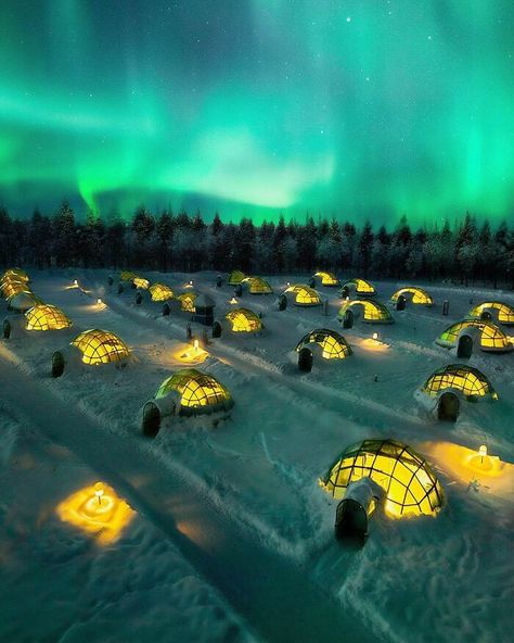 Igloo Hotels In Lapland, Finland Kakslauttanen Arctic Resort, Aurora Lights, Lapland Finland, Tour Around The World, Virtual Travel, Cabin In The Woods, The Northern Lights, Travel Tours, Travel Bucket