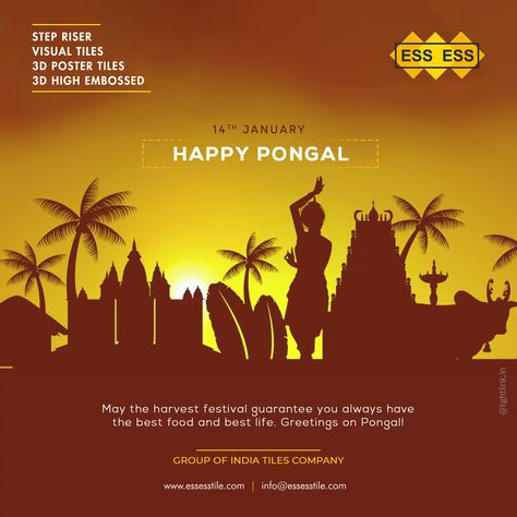 May the harvest festival guarantee you always have the best food and best life. Greetings on Pongal. #pongal #tamil #tamilnadu #pongalcelebration #essessstepriser #step #riser #masterpiece #uniquedesign #300X1200mm #300X1000mm #300X900mm #posterseries #kitchenseries #600X1200mm #homedecor #manufacturer #india www.essesstile.com Pongal Poster Design, Pongal Posters, Pongal Poster, Thai Pongal, Pongal Celebration, Happy Pongal, Real Estate Marketing Design, 3d Poster, Tile Companies