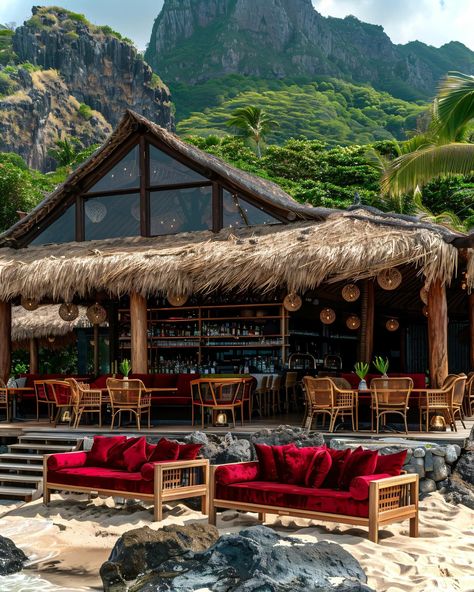 Seaside Restaurant, Dream Bars, Beach Dining, Resort Architecture, Bar Design Restaurant, Tropical Houses, Beach Bars, Beautiful Places In The World, Home Room Design