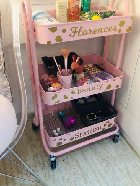 Makeup Storage Cart, Cottage Core Room Decor, Makeup Organizing Hacks, Makeup Cart, Makeup Organizing, Car Interior Ideas, Cottage Core Room, Cart Storage, Teenage Girl Room