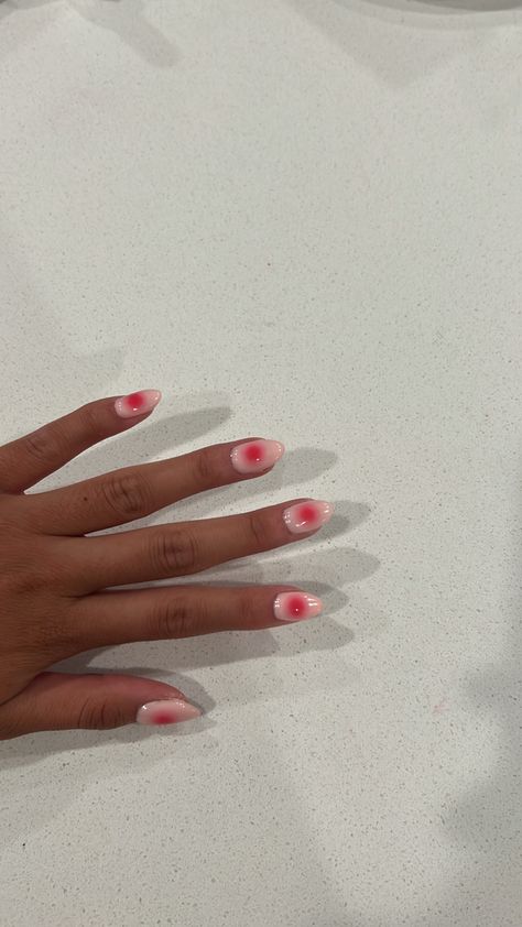 Pink And Red Blooming Gel Nails, Red And Pink Aura Nails, Pink And Red Aura Nails, Aura Red Nails, Red Blooming Gel Nails, Pink Shirt Nails, Summer Aura Nails, Aura Nails Red, Red Aura Nails