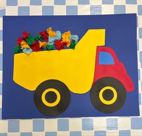 Preschool Construction Theme Art, Construction Crafts For Toddlers, Transportation Crafts Preschool, Police Car Craft, Dump Truck Craft, Transportation Crafts For Toddlers, Construction Vehicles Crafts, Transport Craft, Preschool Transportation Crafts