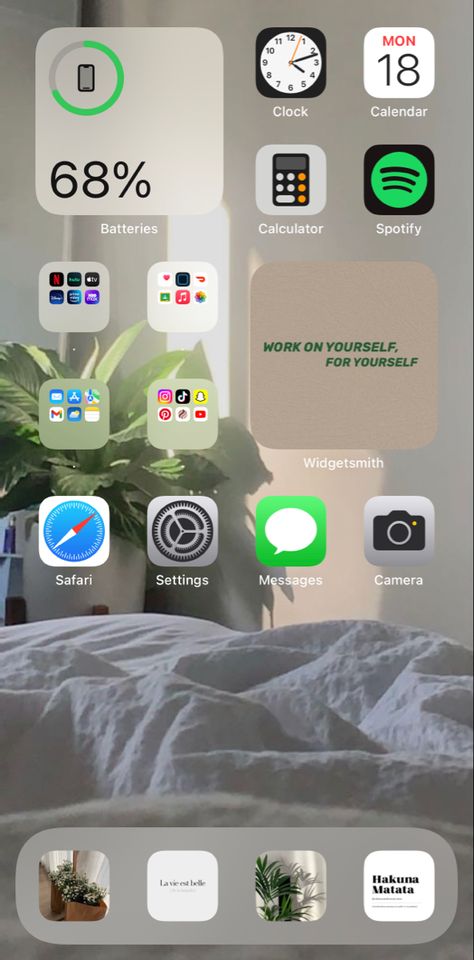 🪴🐚⛅️🌷 Clean Aesthetic Phone Layout, Clean Home Screen Layout, Easy Iphone Layout, Iphone Home Screen Layout Productivity, Home Screen Organization Iphone Simple, Home Screen Layout Iphone Basic, Iphone Homescreen Minimalist, Minimalist Homescreen Ideas, Iphone App Layout Homescreen Simple