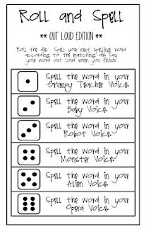 Add some humor to spelling practice by using funny voices to spell. Roll and Spell free printable. language arts Fun Spelling Activities, Spelling Word Activities, Spelling Ideas, Spelling Word Practice, Spelling Words List, Teaching Spelling, Spelling Games, Spelling Practice, Grade Spelling